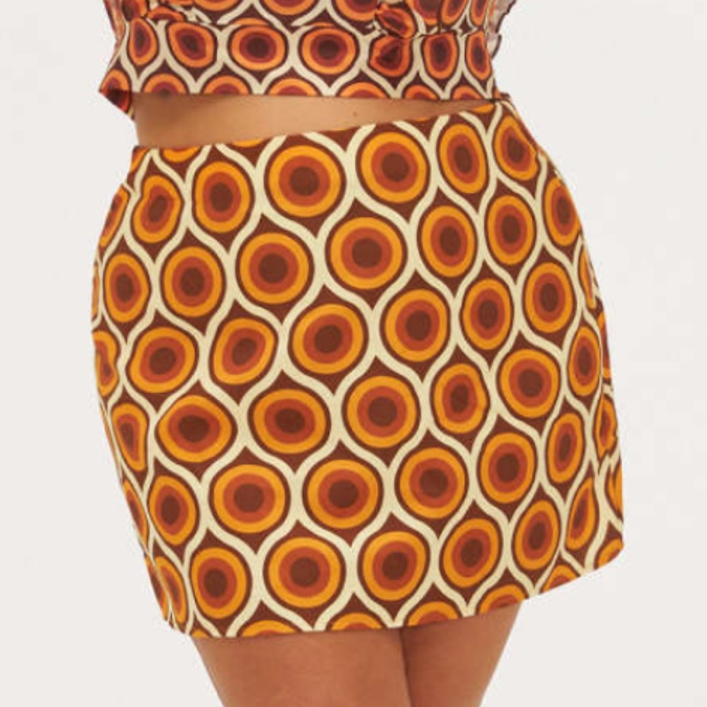 Cider Brown Retro Print Matching Set - button down and mini skirt